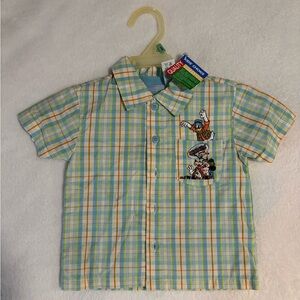 Disney Multicolor Plaid Kids Button-Down Shirt with under shirt